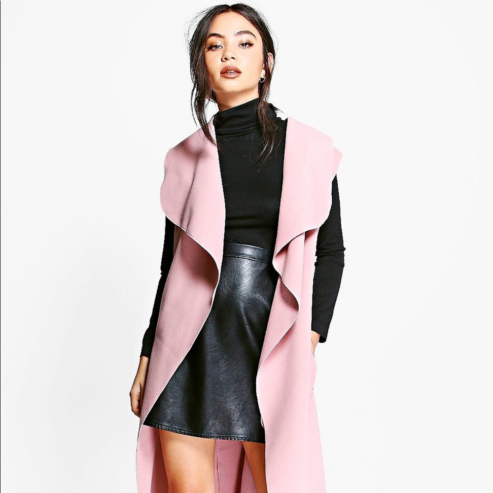 Boohoo Olivia Waterfall Belted Sleeveless Coat
